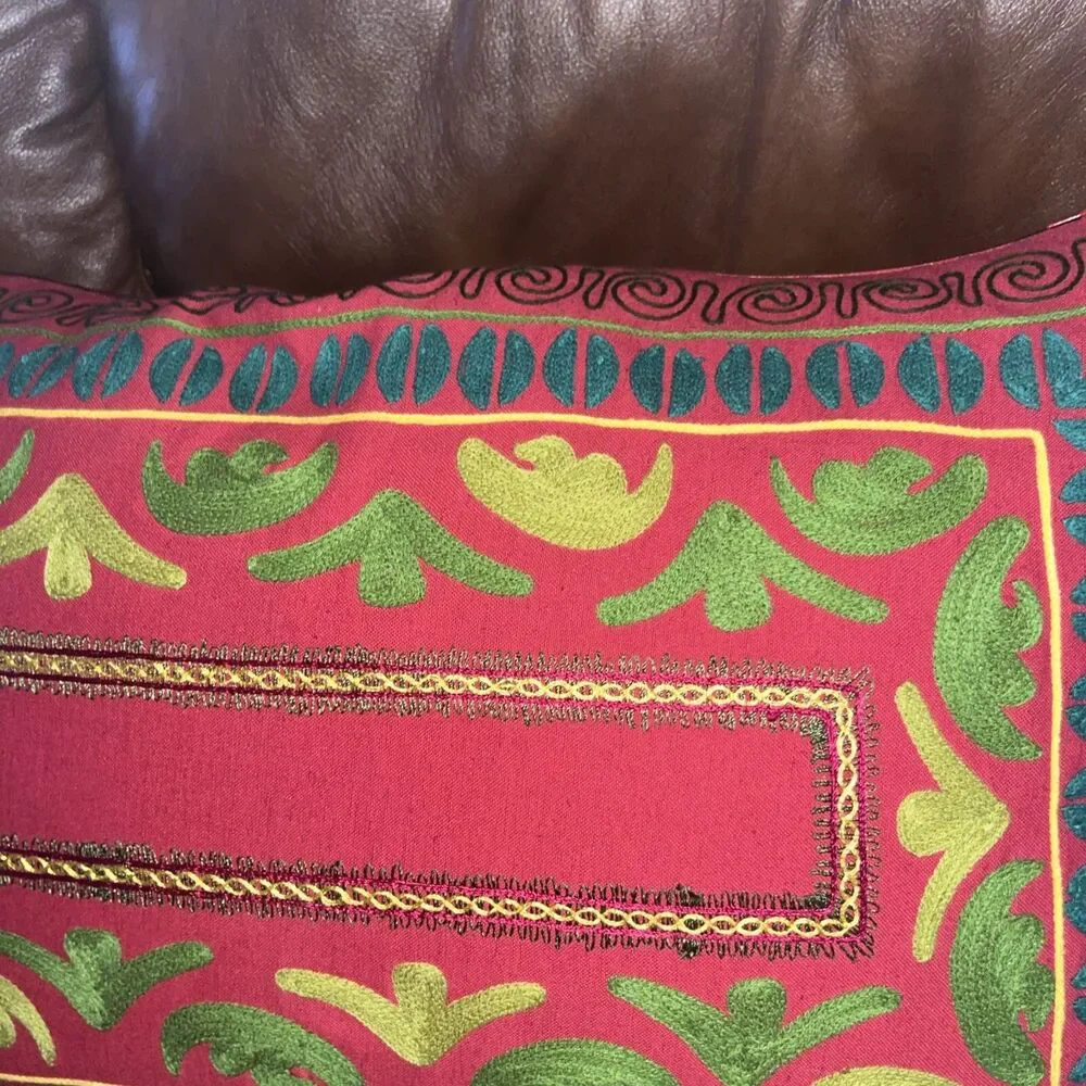 Crate And Barrel Jubilee Rectangular Decorative Pillow  16X24 Traditional Indian